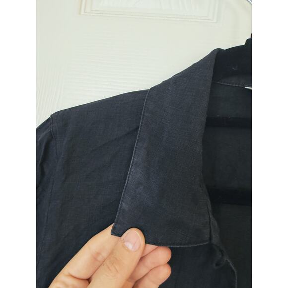 Yves Cossette Saks Fifth Ave Black Linen Button Up Top S Quiet Luxury Capsule - Picture 6 of 8